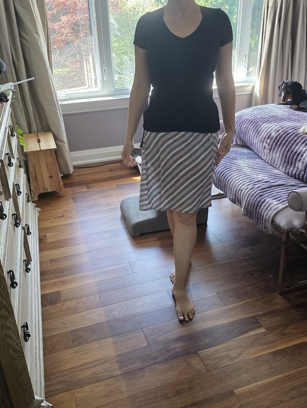 Striped Casual A-Line Skirt in Gray with Multicolor Stripes Mango 36 Linen